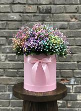 Цветочная композиция из Гипсофила и Розы в шляпной коробке в Будогощь