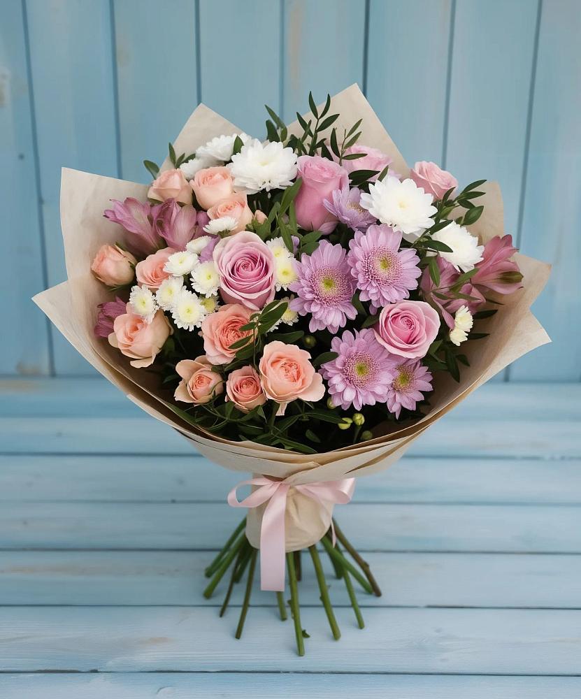 Букет цветов из: Хризантемы, Розы и Альстромерии в Будогощь