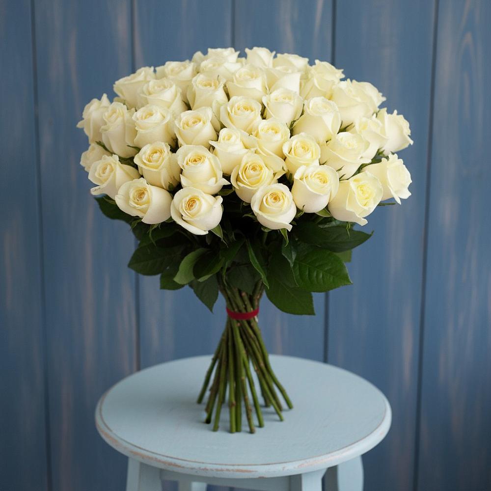 Букет 51 Белая роза Эдлесс Лав в Будогощь