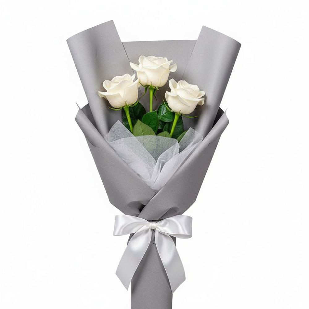 Букет 3 белые розы в Будогощь