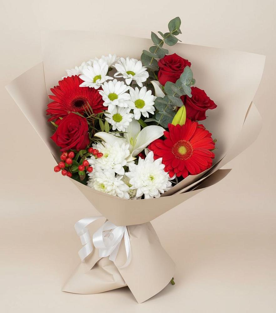 Букет цветов из: Розы, Хризантемы, Герберы и Лилии в Будогощь