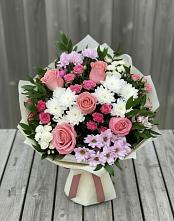 Букет цветов из:  Альстромерии, Гвоздики, Розы и Хризантемы в Будогощь