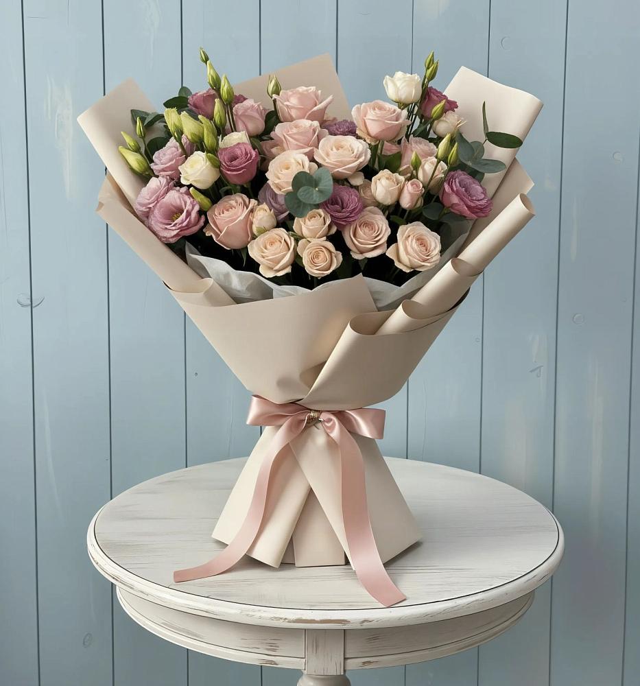 Букет цветов из: Розы и Лизиантусы в Будогощь