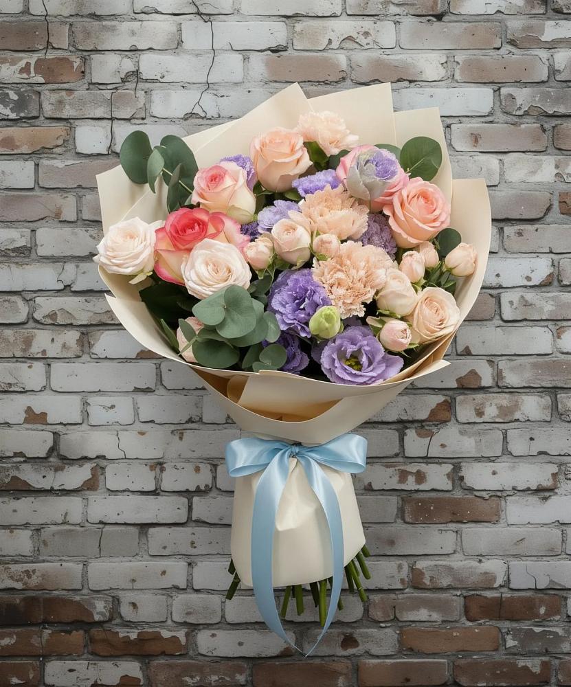 Букет цветов из: Розы, Лизиантусы и Гвоздики в Будогощь