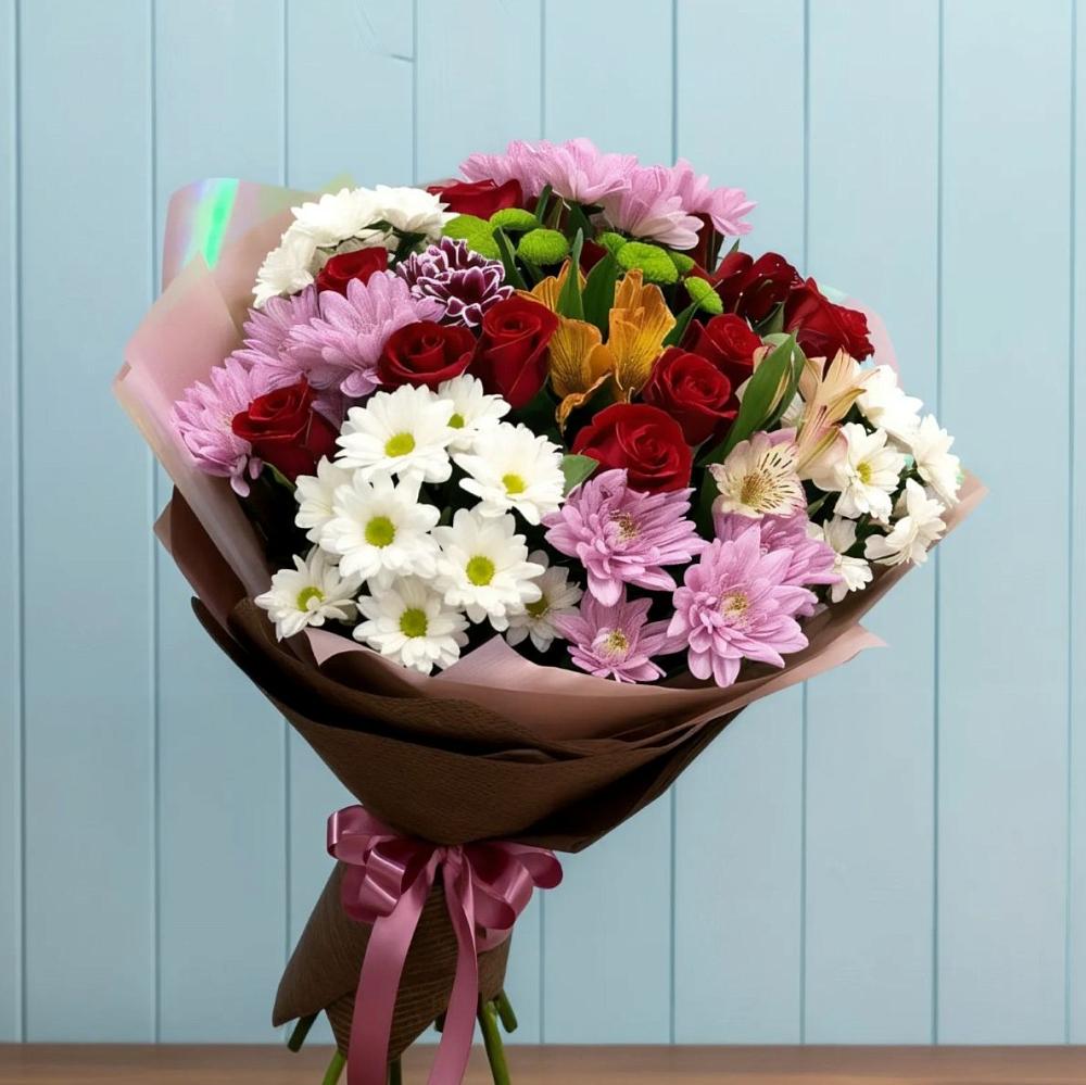 Букет цветов из: Розы, Хризантемы и Альстромерии в Будогощь