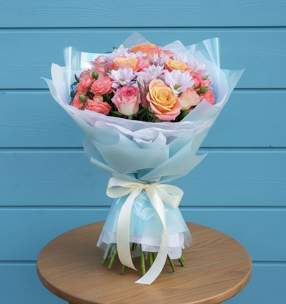 Букет цветов из: Хризантемы и Розы в Будогощь