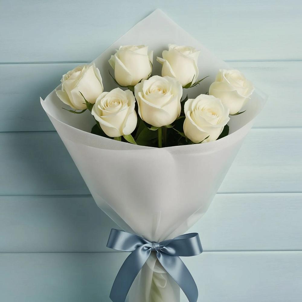 Букет 7 Белых роз Эдлесс Лав в Будогощь
